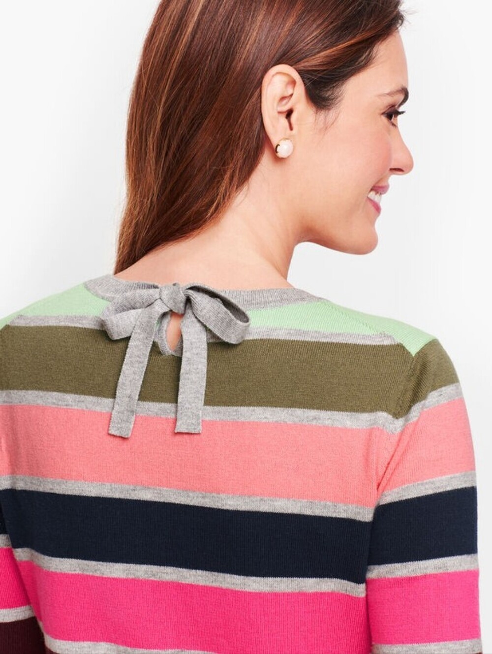 Talbots Supersoft Stripe Sweater Back Bow Medium